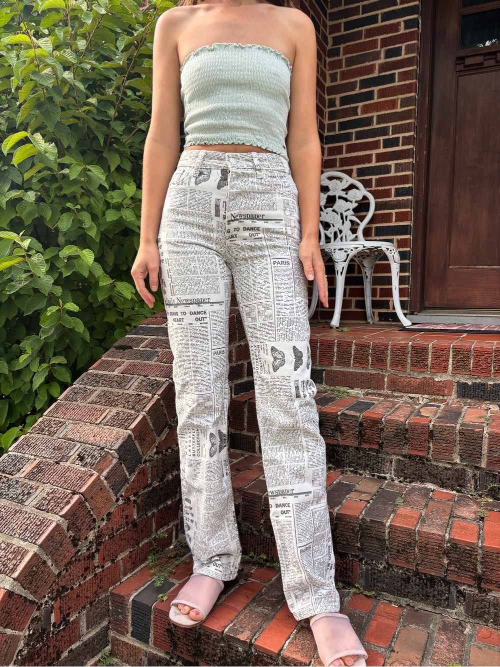 Zara RARE Newspaper Print Straight-Leg Jeans